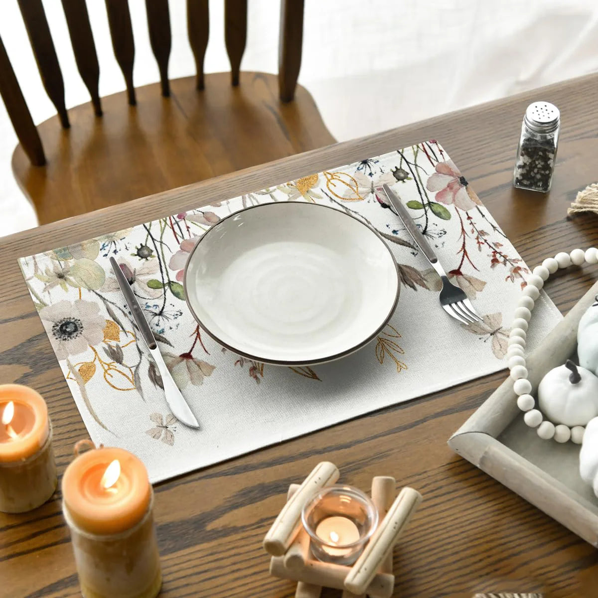 serviettes table classiques fleurs papillons beige rose vert naturel ThanksgivingDecoration