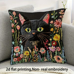 housse coussin carré chat noir fleurs colorées imprimé 2d polyester zip closure 45x45cm chambre