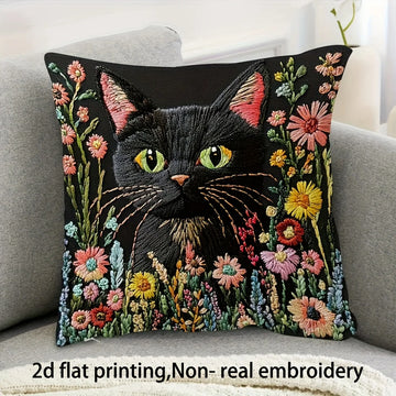 housse coussin carré chat noir fleurs colorées imprimé 2d polyester zip closure 45x45cm chambre