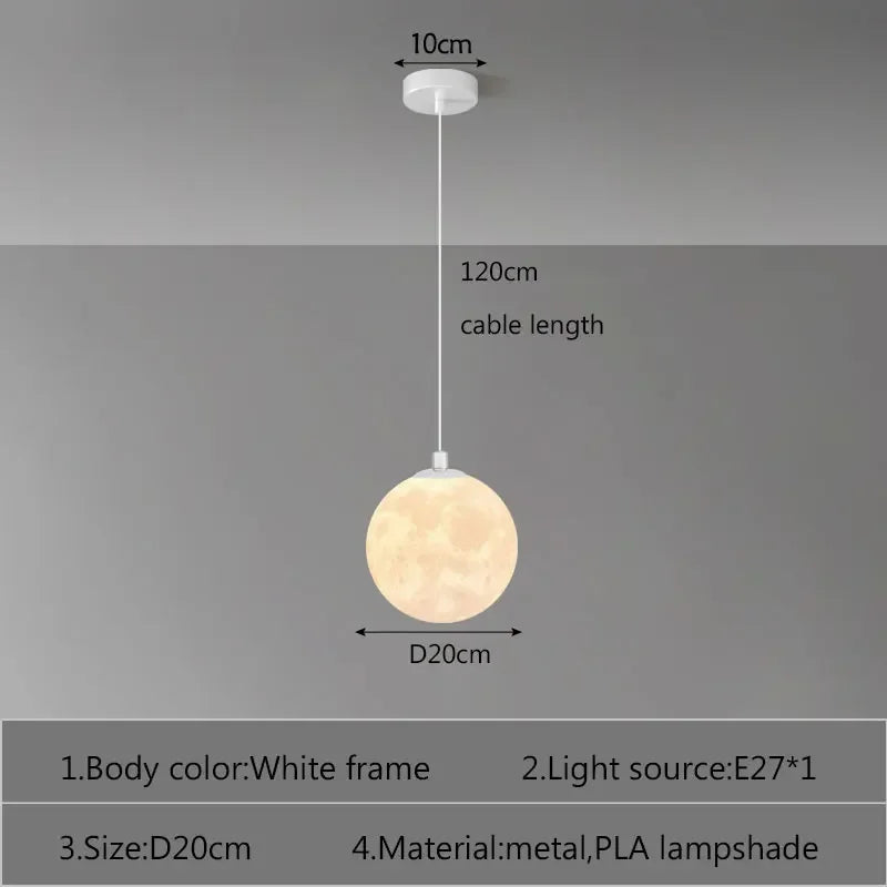 Suspension lumineuse moderne imprimée lunaire blanc beige tringle led 220v