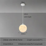 Suspension lumineuse moderne imprimée lunaire blanc beige tringle led 220v