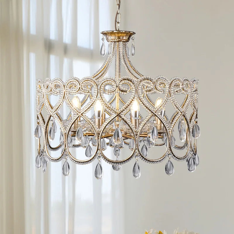 lustre cristal doré filigrane classique lumières suspension chaines e14