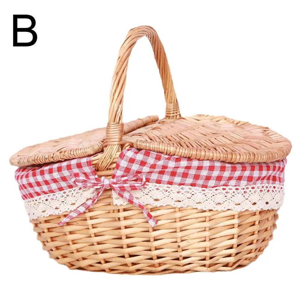 panier tressé osier rustique couvercle double pique nique provisions muffins brioche nappe carreauxextérieur rangement