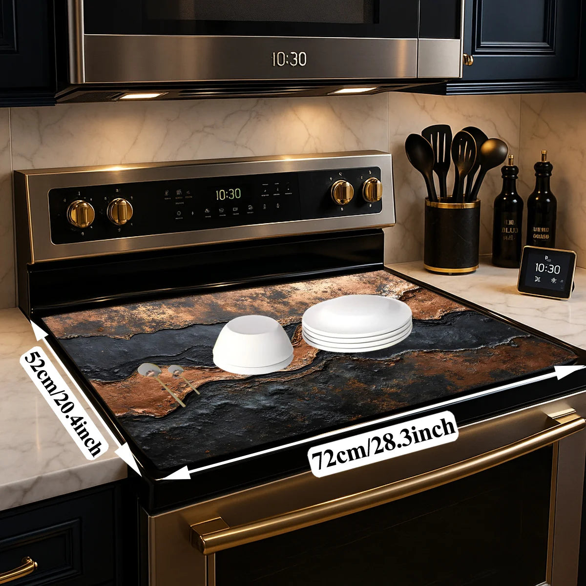 autocollant decoratif plaque cuisson noir cuivre rustique texture organique moderne 52x72cm