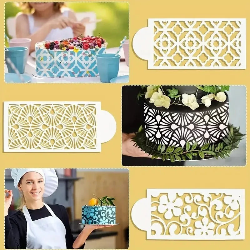 moules gâteau réutilisables divers motifs blanc bleu doré rose moderne élégants abstraits floraux géométriques