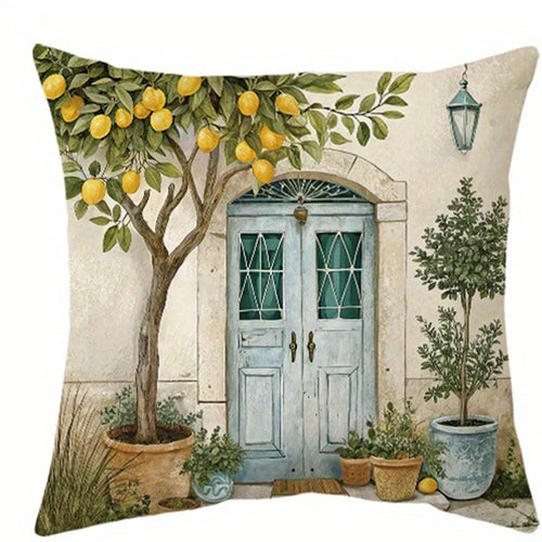 taies d'oreiller jacquard citron motif arbres fruitiers vintage coton polyester douces confortables