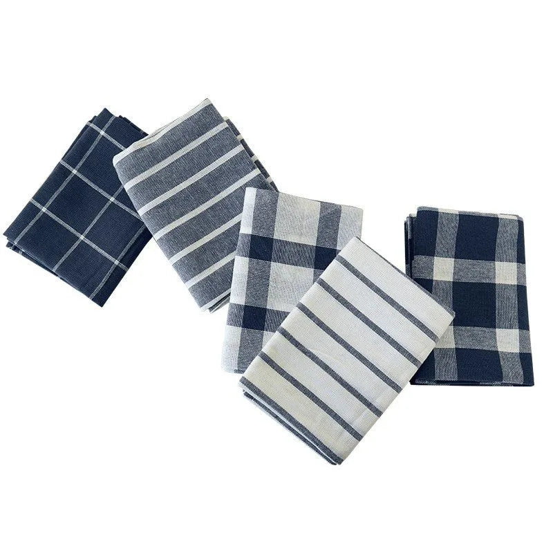 serviettes table coton bleu marine blanc rayures carreaux classique rustique