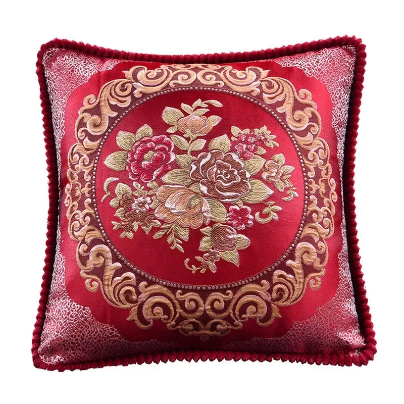 taie d'oreiller polyester broderies florales beige rouge bleu clair marron gris maison hospitalière élégante