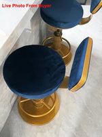 tabourets bar velours bleu marine gris rose contemporains assise dorée pieds métal adjustable