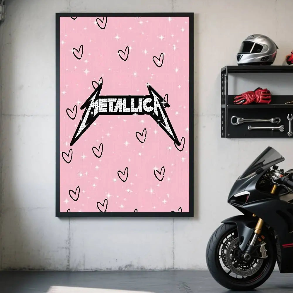 affiche autocollante metallica logo rock graphique cadre noir rouge blanc chambre