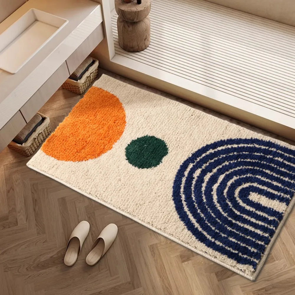 tapis moderne géométrique rayures horizontales points noir blanc salon chambre coucher polyester