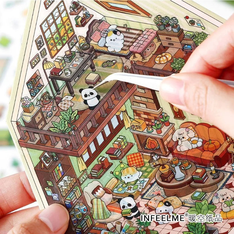 puzzle 3d multicolore cartoon meubles personnages plantes adhésifs diy enfants adolescents stress