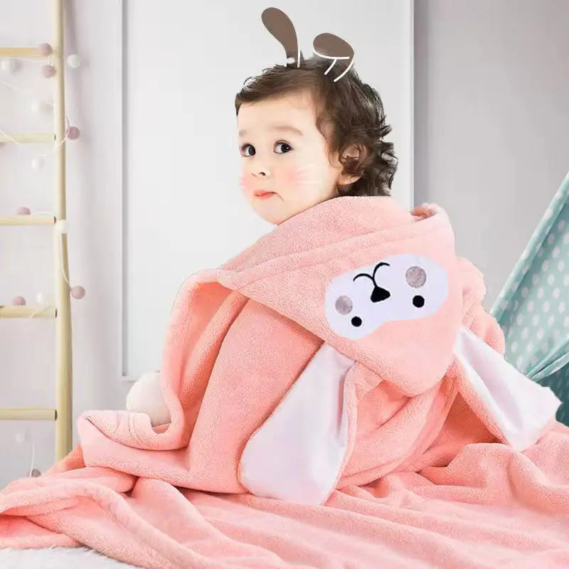 robe bain bébé douce oreilles lapin motif visage animal brodé pastel bleu rose confortable
