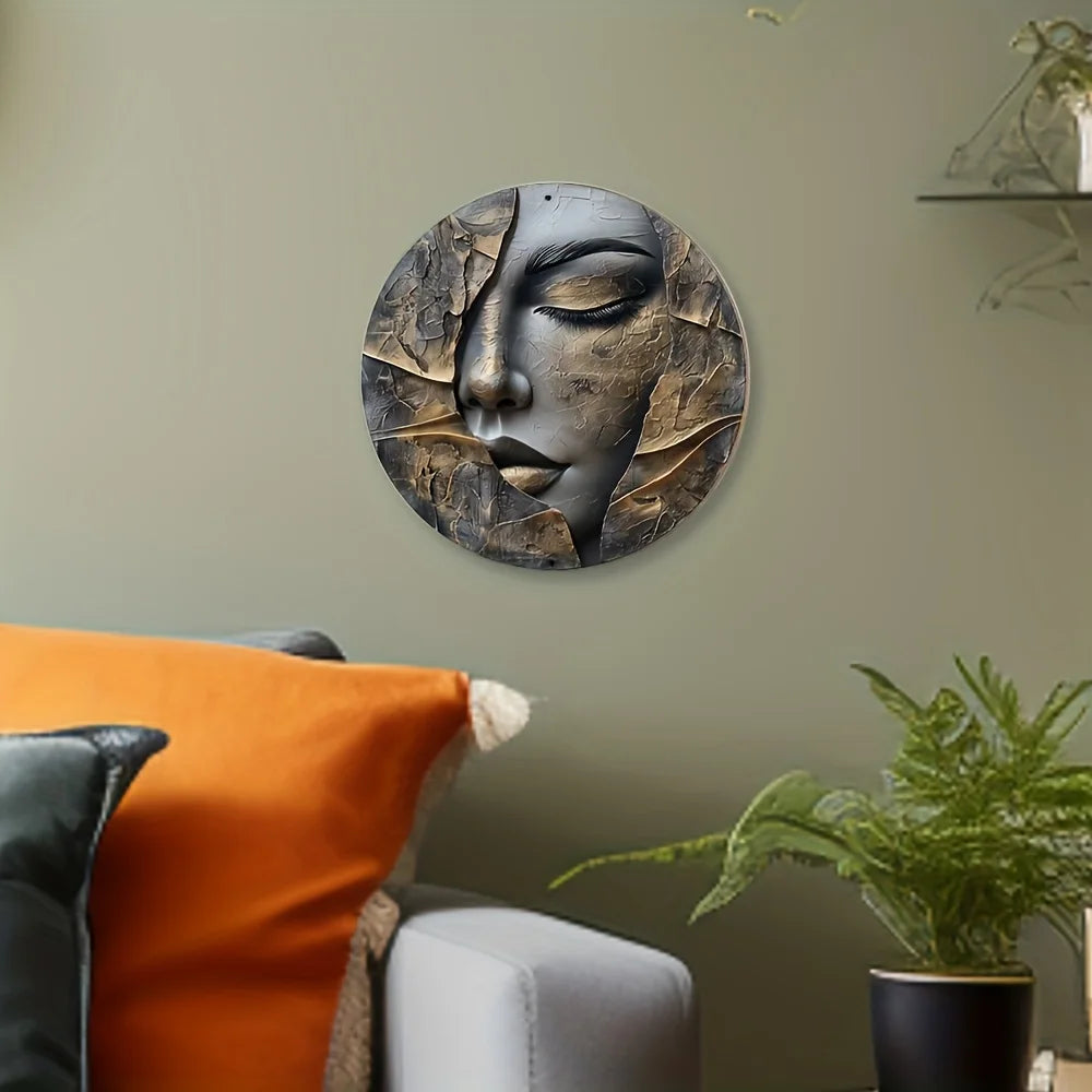 décoration murale art abstrait portrait féminin effet texturé aluminium noir gris doré