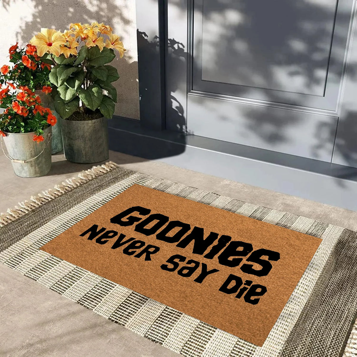 tapis d'entrée marron lettres noires antidérapant résistant bactéries extérieur intérieur classique