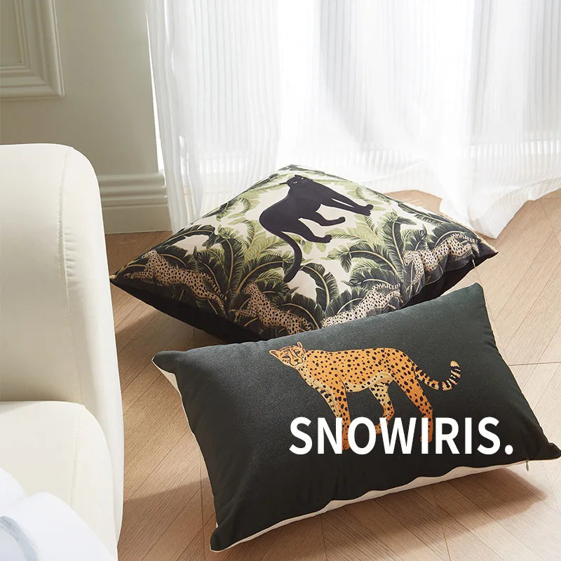 housses coussin imprimées jungle animaux vert noir moderne canapé chaise voiture décoration