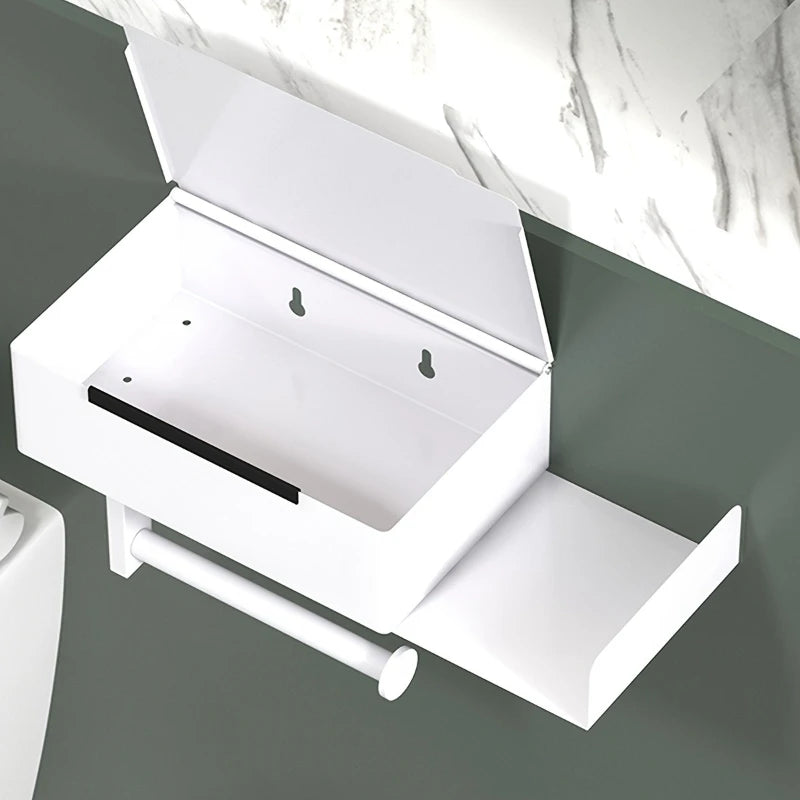 rangement mural moderne noir blanc salle bain porte papier toilette support smartphone éléments diffuseur