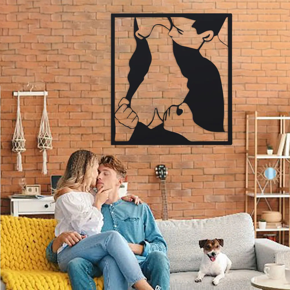 tableau mural moderne minimaliste silhouette couple abstrait noir blanc déco intérieur erotique chambre salon