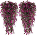guirlande artificielle fleurs violettes feuilles vertes moderne extérieure accrochée chaîne métallique décoration jardin mariage