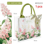 sac main toile fleurs blanc vert rose élégant réutilisable écologique poignées vertes