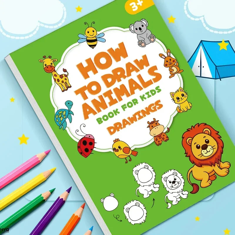 livre coloriage enfants animaux illustrations crayons couleurs éducatif simple enfantin