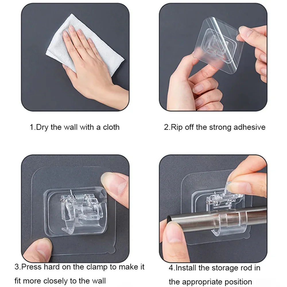 crochet adhésif transparent moderne tige rangement clip rideau support mural sans motif clips vêtements