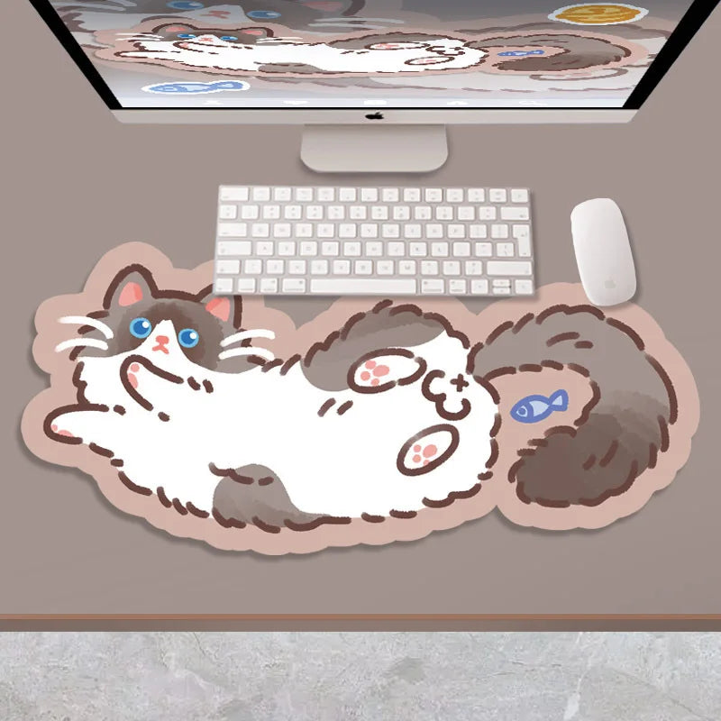 tapis souris chaton dessin animé orange blanc gris rose bleu motifs floraux poissons non