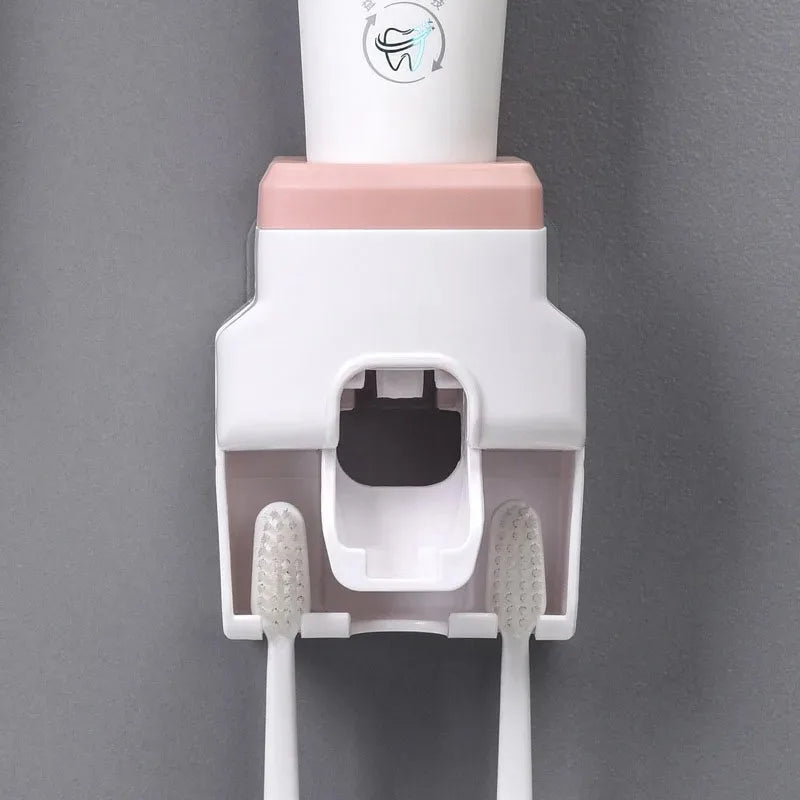 distributeur brosse dents adhésif moderne blanc rose gris matériau plastique salle bains