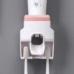 distributeur brosse dents adhésif moderne blanc rose gris matériau plastique salle bains