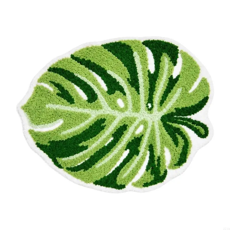 tapis sol vert blanc feuille monstera texture moelleuse moderne antidérapant adhésif salon chambre