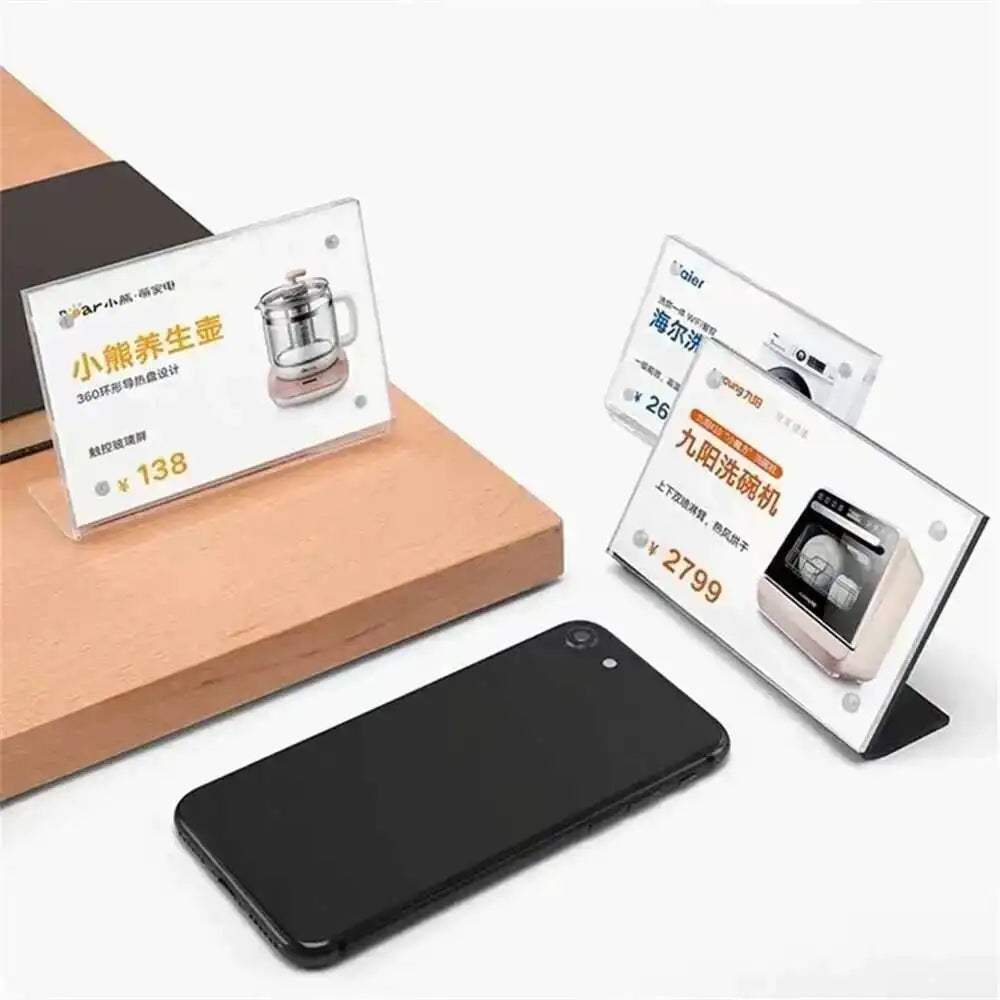 support panneau acrylique transparent moderne clips inclusion table affichage étiquettes prix square soft plastic