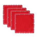 lot serviettes table coton fleurs bordure dentelée rose vert bleu