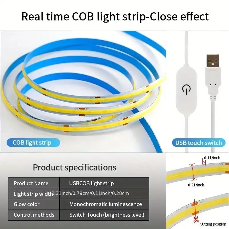 ruban led blanc bleu noir adhésif tactile usb 5v 3000k minimaliste chambre