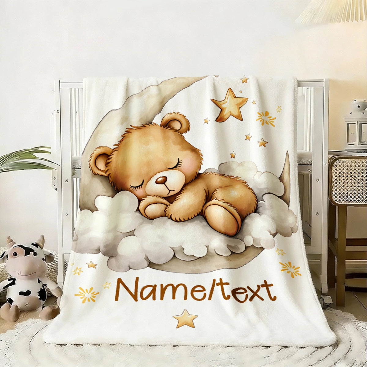 couverture enfant ours doré nuages étoiles illustration mignonne polyester portable maison lit voyage