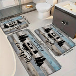 tapis sol imperméable antidérapant polyester flanelle bleu clair gris naturel camping rustique happy camper