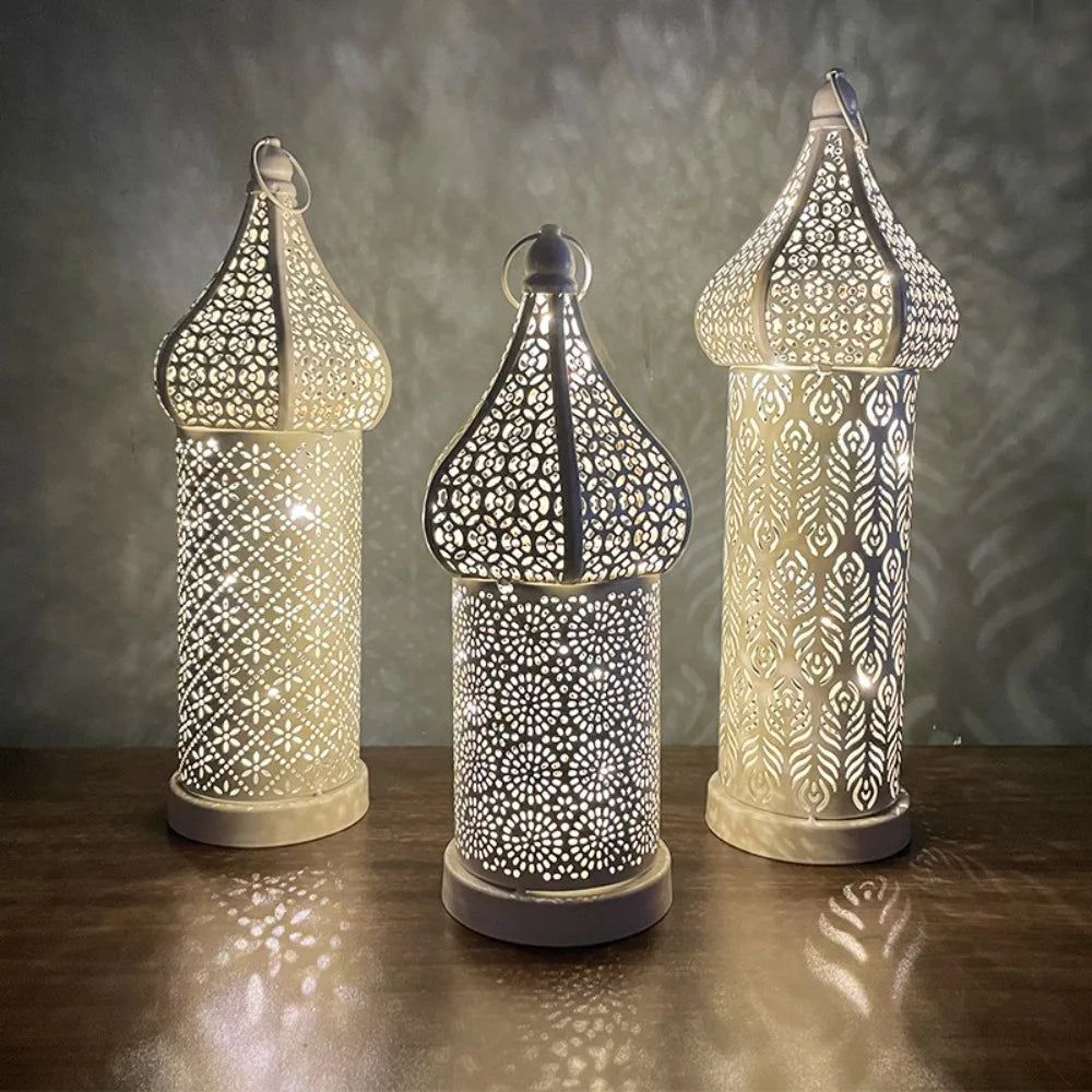 lanterne décorative artisanale moderne motifs géométriques blanc doré anniversaire noël ramadan aïd