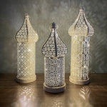 lanterne décorative artisanale moderne motifs géométriques blanc doré anniversaire noël ramadan aïd