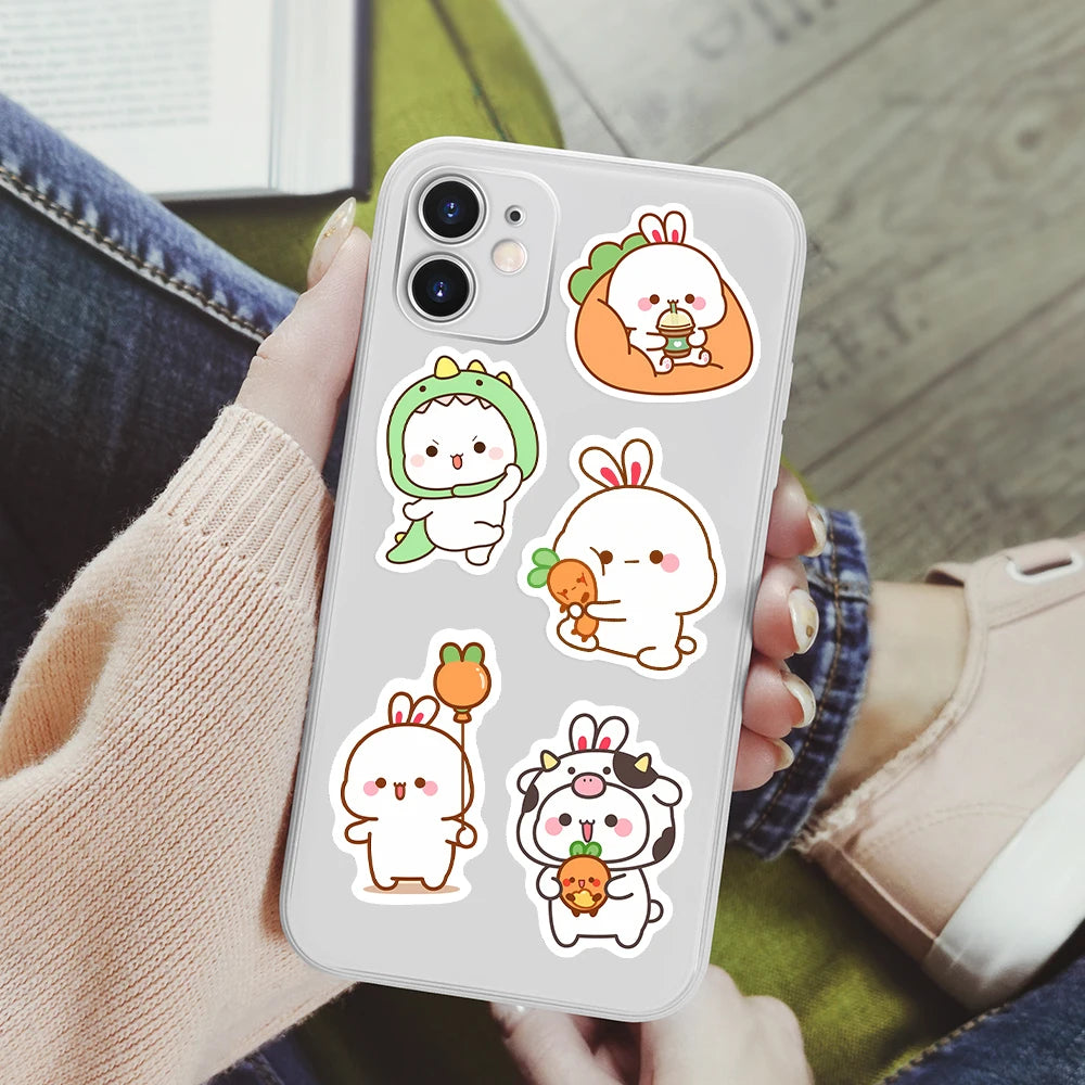 stickers kawaii dessin animé lapins motifs doux autocollants waterproof multicolor modernes scrapbook téléphone ordinateur