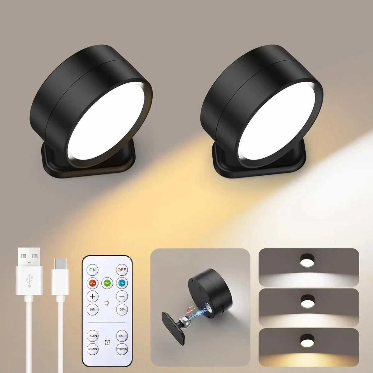 lampes murales led rechargeables télécommande moderne noir blanc minimaliste