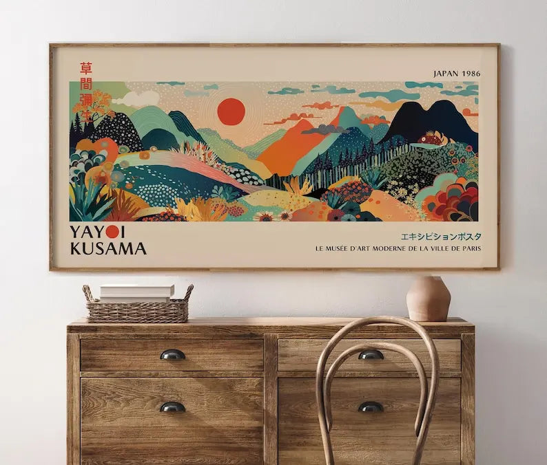 affiche toile paysage abstrait moderne sans cadre fleurs montagnes végétation couleur marron noir salon