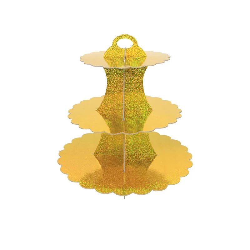 support cupcakes iridescent moderne rayures horizontales motifs floraux dorés anniversaire festive