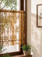 rideau semi transparent brodé floral or beige classique cuisine salle bain polyester