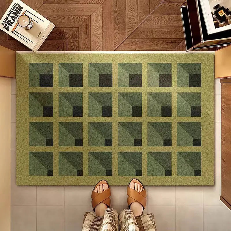 tapis antidérapant moderne carreaux géométriques rouge noir beige pvc sol couloir extérieur