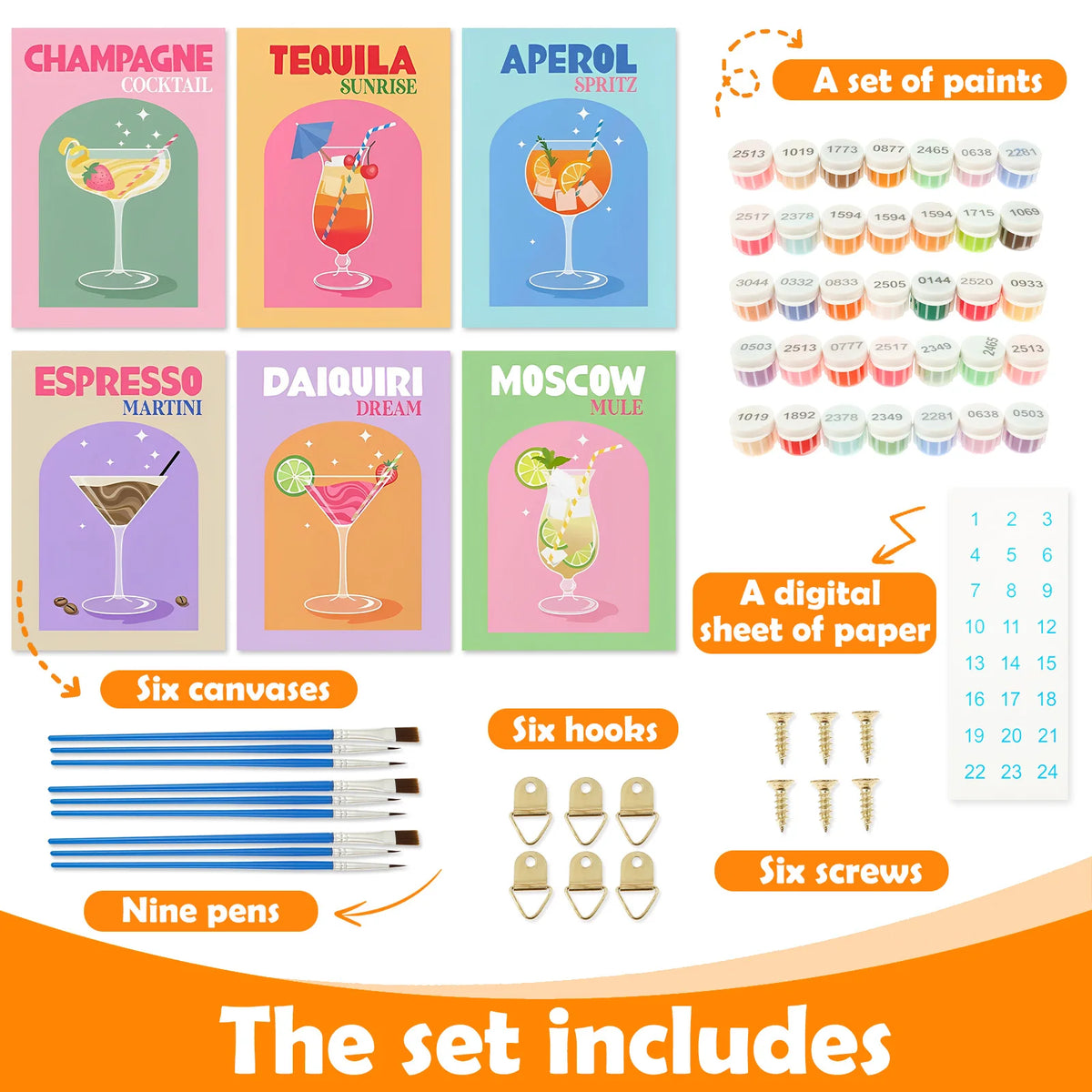 poster multicolore illustration cocktails retro clips peintures pots pinceaux débutant