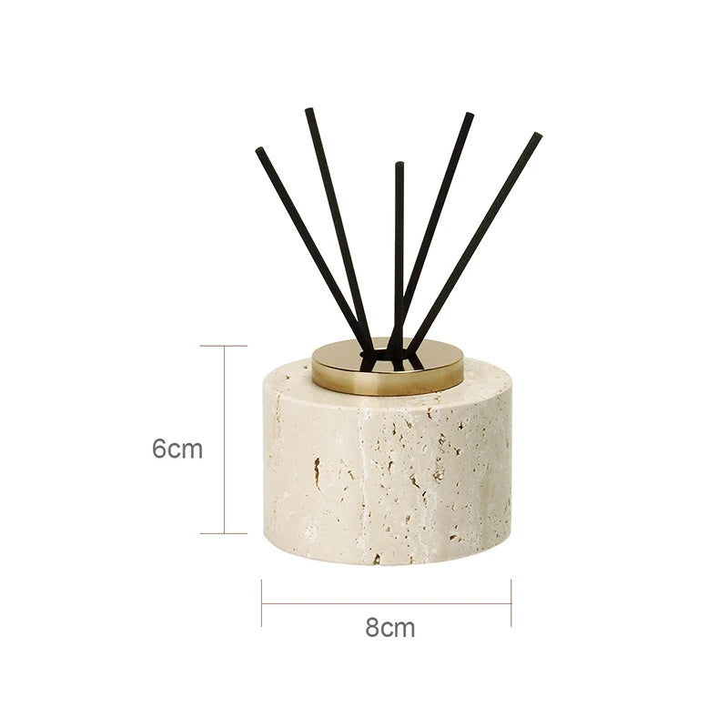 ensemble accessoires salle bain travertin beige distributeur savon plateau pot coton diffuseur moderne