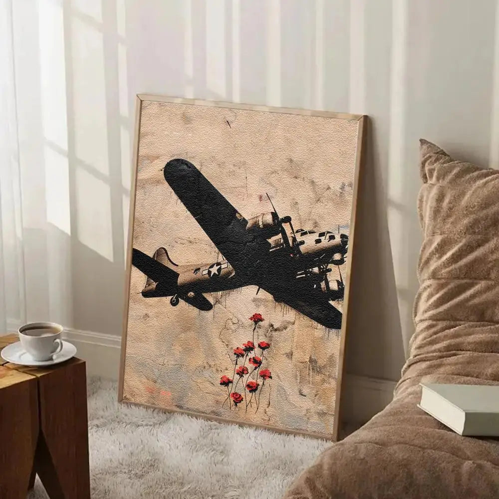 affiche art contemporaine street banksy graphique abstraite noire blanche verte murale salon decoration