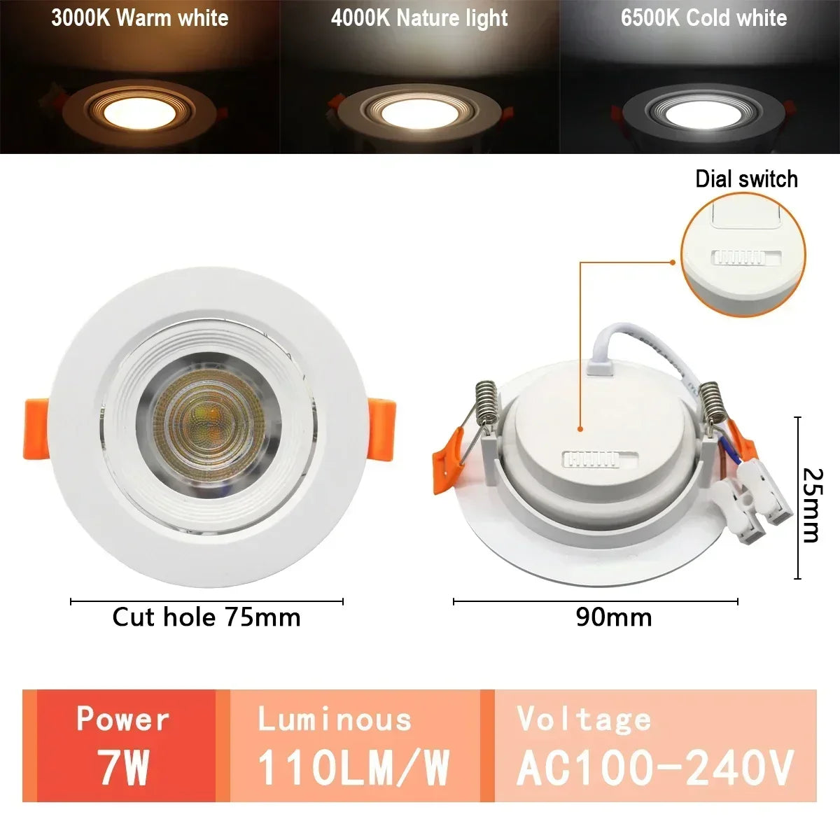 projecteur led plafonnier noir blanc rond moderne clips antiéblouissement 6w 10w 14w 17w 20w