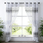 rideau blanc noir broderie florale transparent classique maison salon chambre decoration