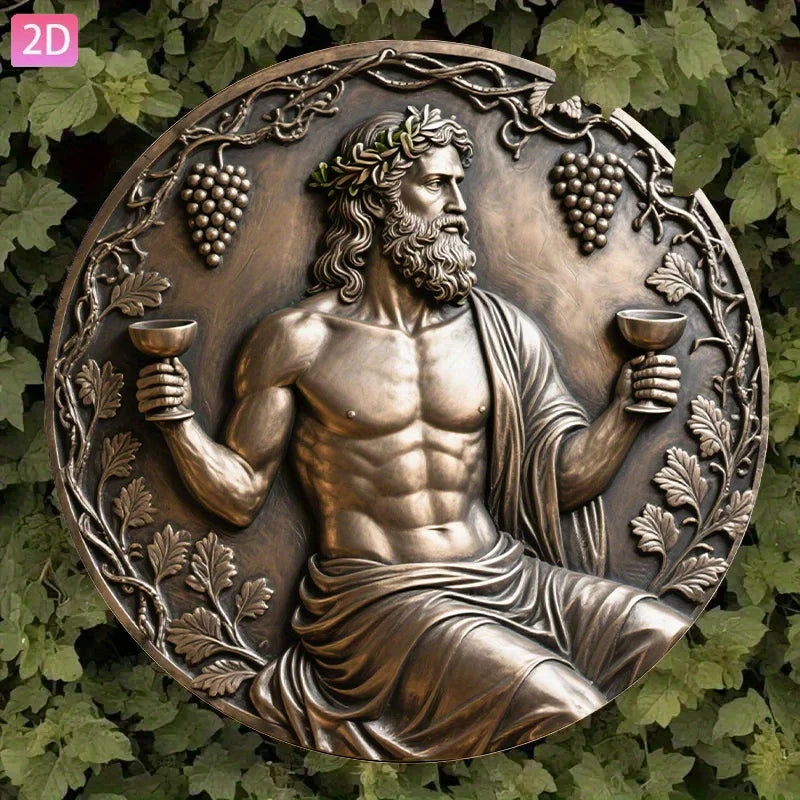 décoration murale relief bronze homme couronné coupes vignes raisins grec classique chambre salon jardinet