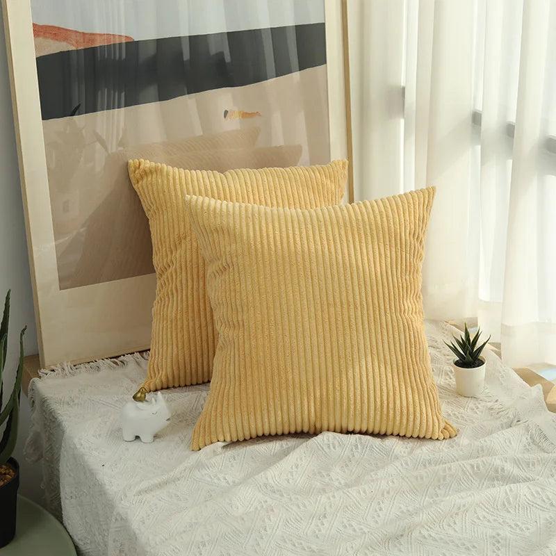 taies d'oreiller côtelées marron beige bleu moderne housse coussin lit chambre 45cm carré polyester